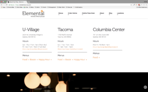 Screenshot of Elemental Pizza's locations page