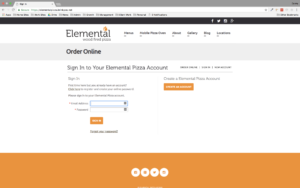 Screenshot of Elemental Pizza's order online page