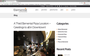 Screenshot of Elemental Pizza's blog page