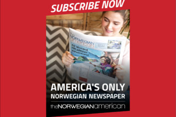 Young woman reads The Norwegian American newspaper