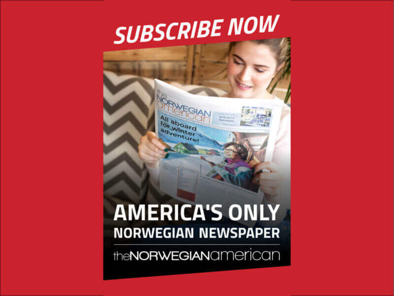 Young woman reads The Norwegian American newspaper