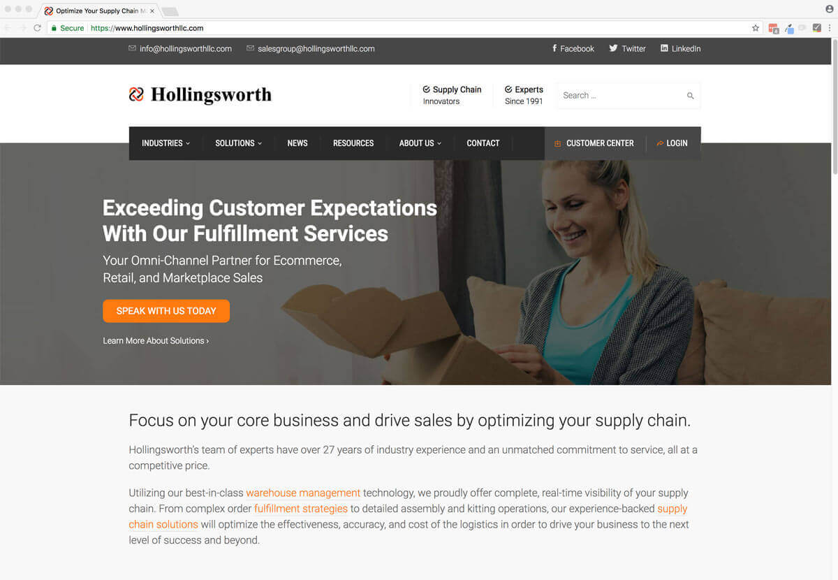 Screenshot of Hollingsworth's home page