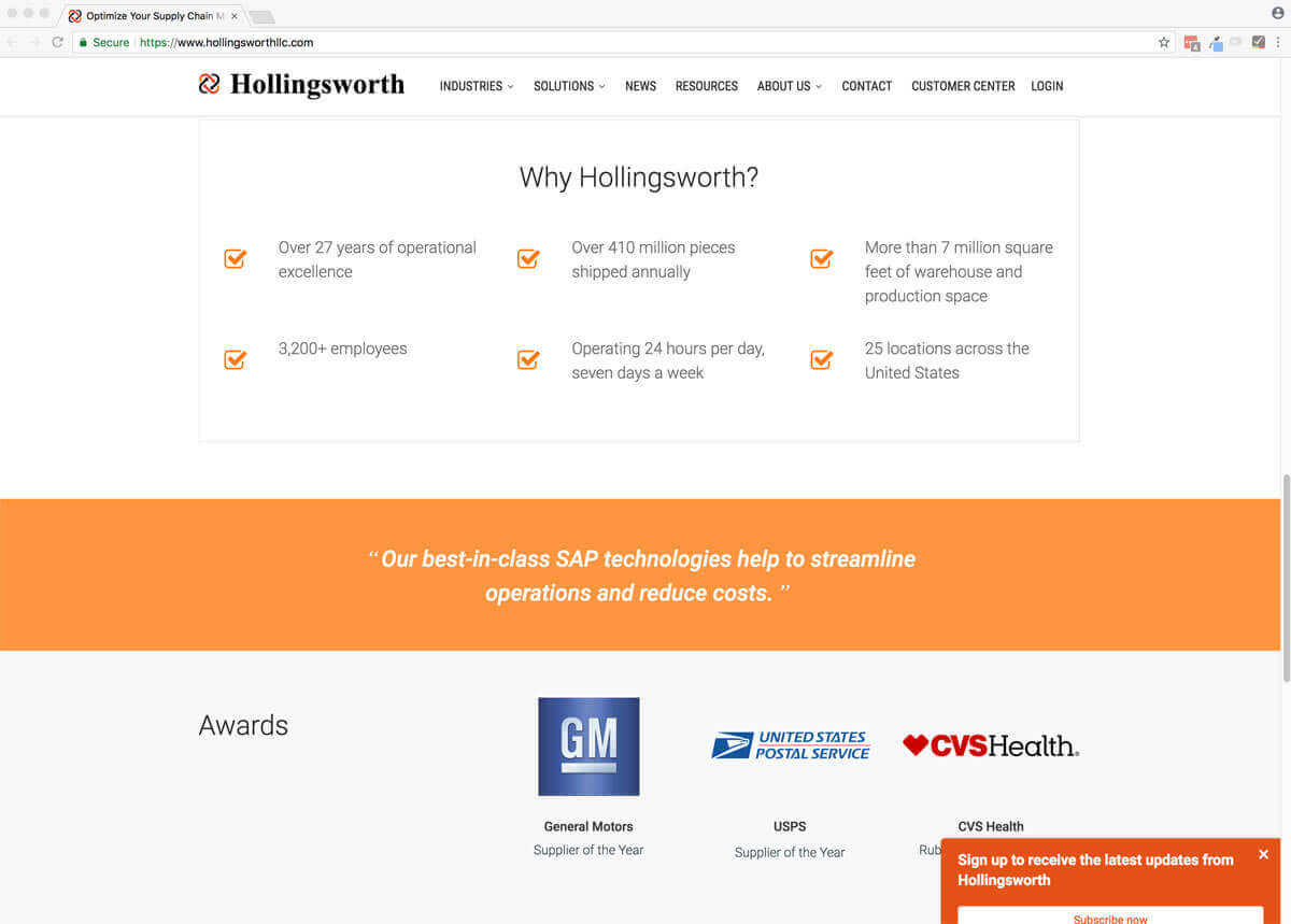 Screenshot of Hollingsworth's accolades