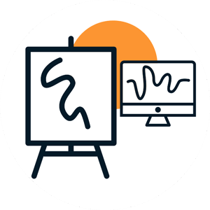 Icon for graphs on easel stands and computer screens