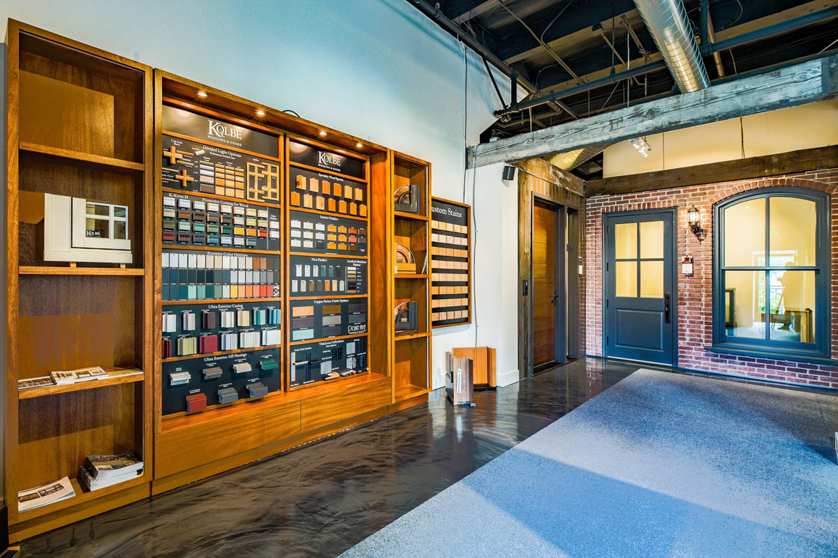 Interior of Kolbe Gallery in Seattle showcasing doorknobs, window frames and other home design upgrades