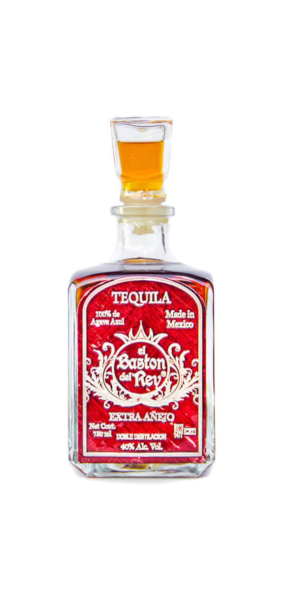 Baston del Rey red-labeled tequila bottle