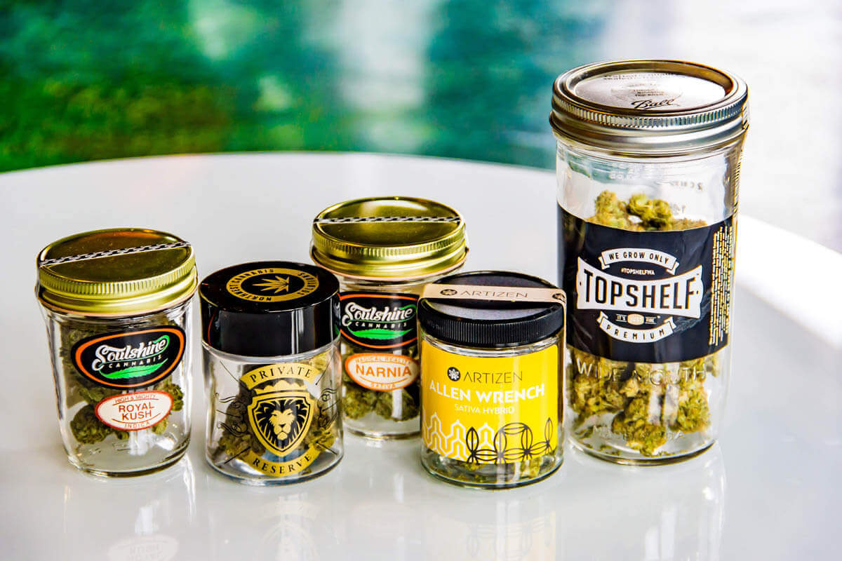 Various glass jar packaging for weed