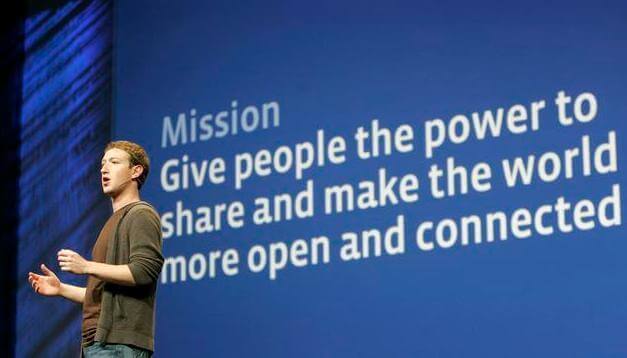 Mark Zuckerberg speaking about the mission of Facebook. "Giving people the power to share and make the world more open and connected"
