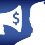 Facebook blue with an outline of man and megaphone with a dollar sign on it