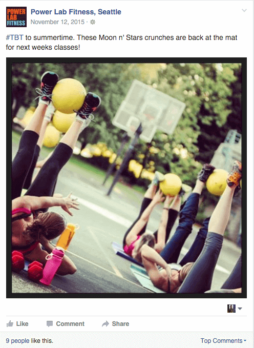 Facebook post for Power Lab Fitness of their clients using workout balls in a bootcamp in an outdoor basketball court