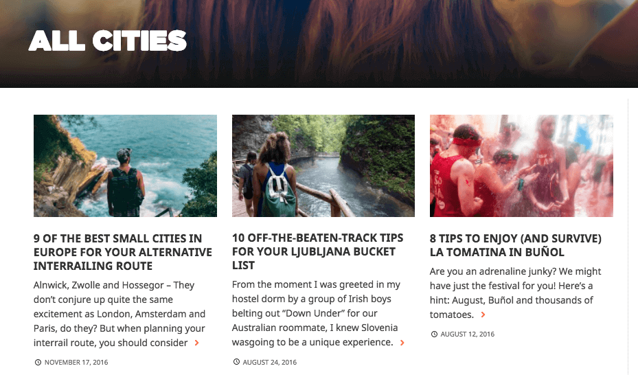 Travel blog screens shot with web copy examples