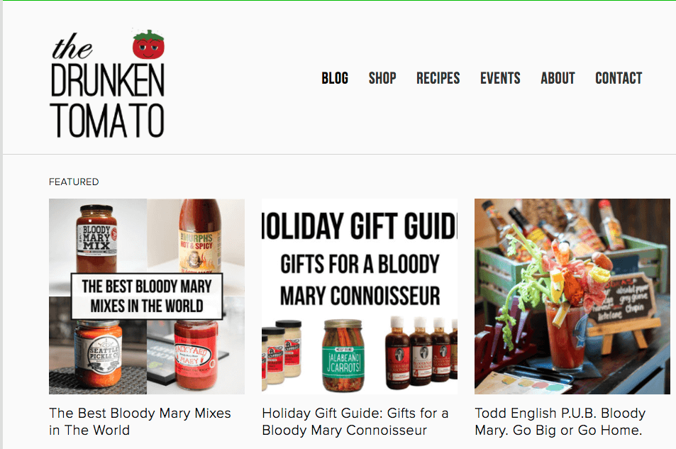 Screen shot of the Drunken Tomato website