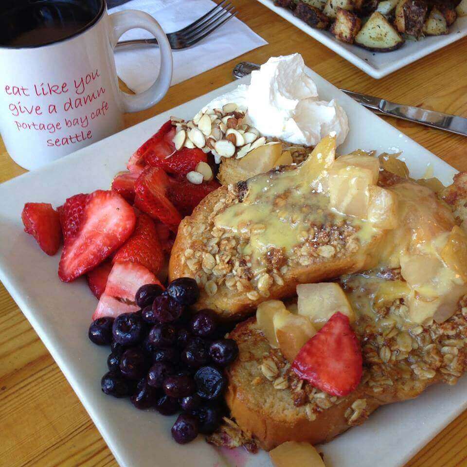 French toast, oatmeal and fruit served at Portage Bay Cafe in Ballard