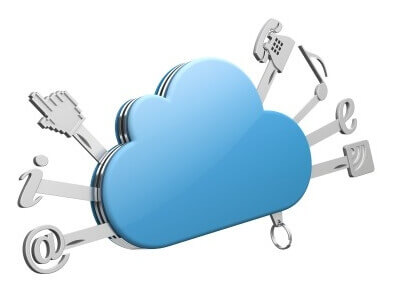 Cloud shaped blue Swiss Army Knife with social media icons that pull out instead of tools